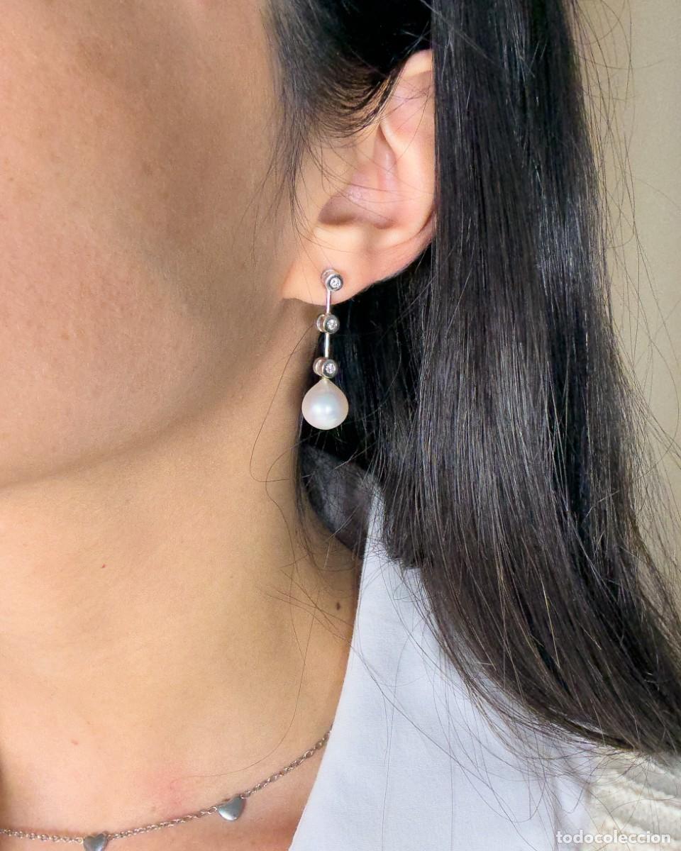Joyeria: Pendientes de oro blanco 18k con diamantes y perlas - Foto 4