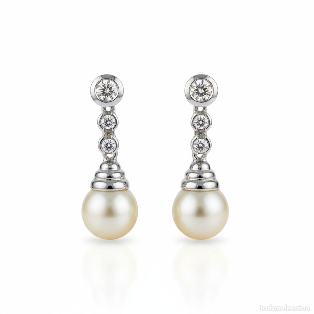 Joyeria: Pendientes de oro blanco 18k con diamantes y perlas - Foto 1