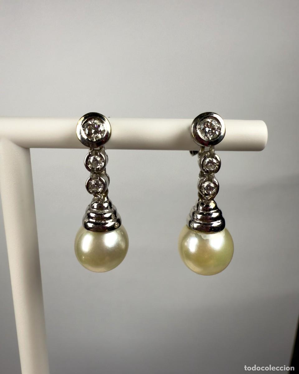 Joyeria: Pendientes de oro blanco 18k con diamantes y perlas - Foto 2