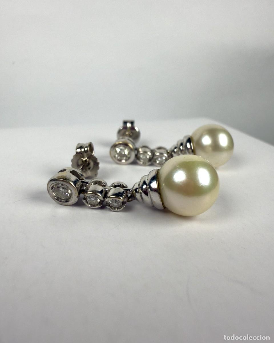 Joyeria: Pendientes de oro blanco 18k con diamantes y perlas - Foto 3