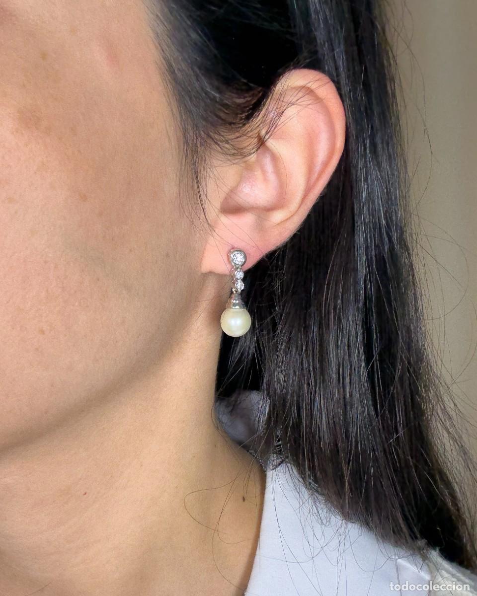Joyeria: Pendientes de oro blanco 18k con diamantes y perlas - Foto 4