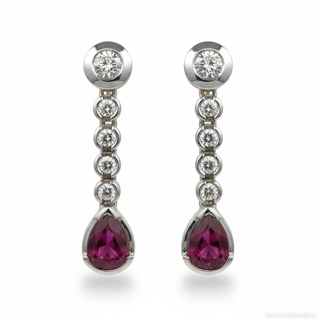Joyeria: Pendientes Oro Blanco 18K Rub&iacute; y Diamantes - Foto 1