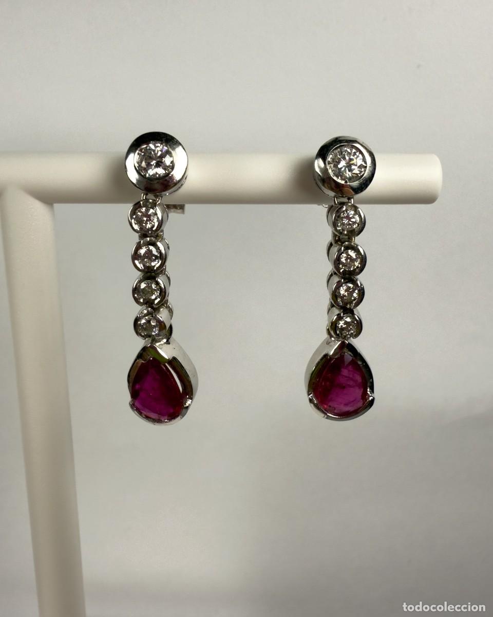 Joyeria: Pendientes Oro Blanco 18K Rub&iacute; y Diamantes - Foto 2
