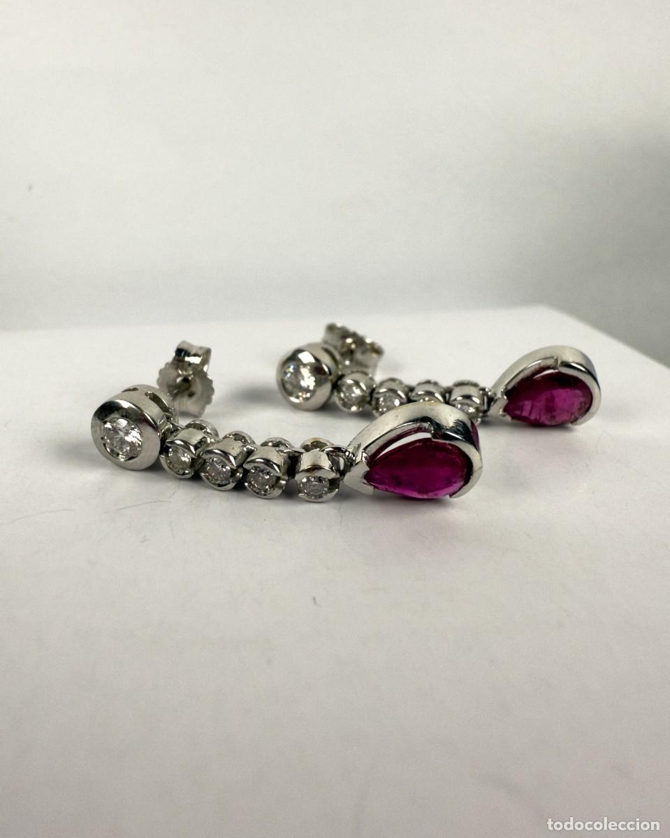 Joyeria: Pendientes Oro Blanco 18K Rub&iacute; y Diamantes - Foto 3