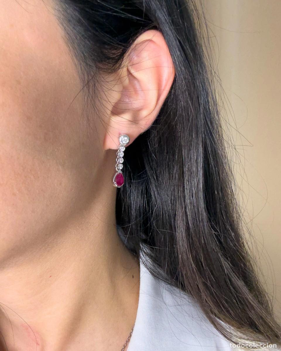Joyeria: Pendientes Oro Blanco 18K Rub&iacute; y Diamantes - Foto 4