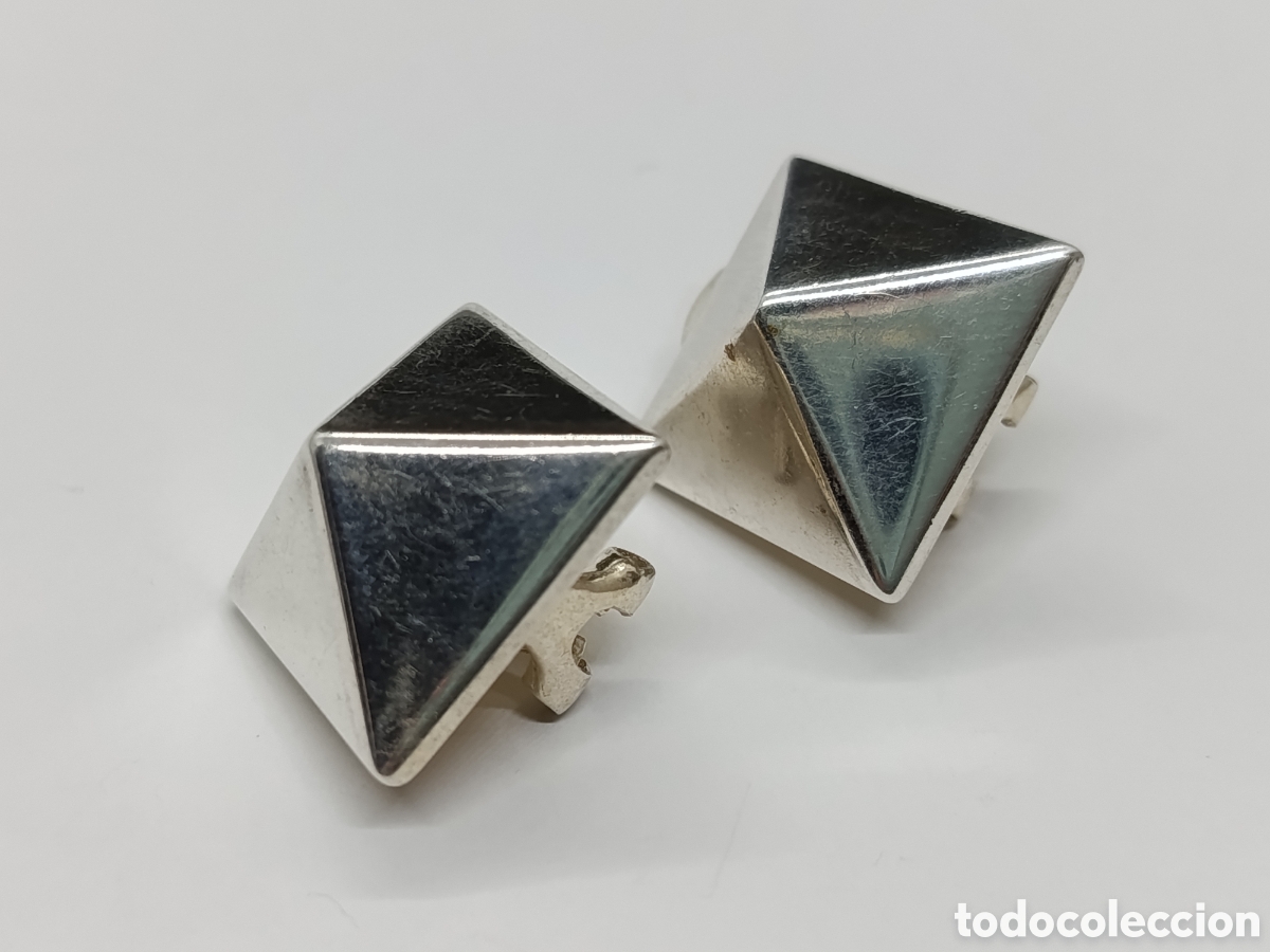Joyeria: Pendientes de plata en forma de piramide. Cierre omega. Vintage - Foto 3