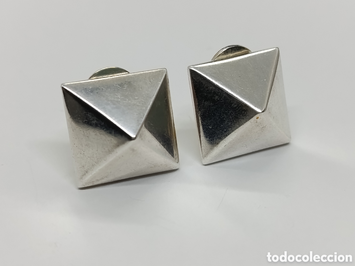 Joyeria: Pendientes de plata en forma de piramide. Cierre omega. Vintage - Foto 1