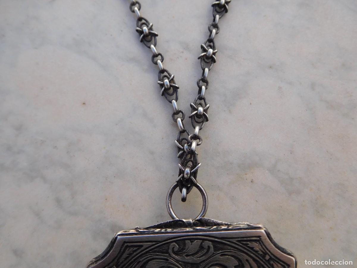 Joyeria: Antiguo colgante polvera de plata con cadena - Foto 3