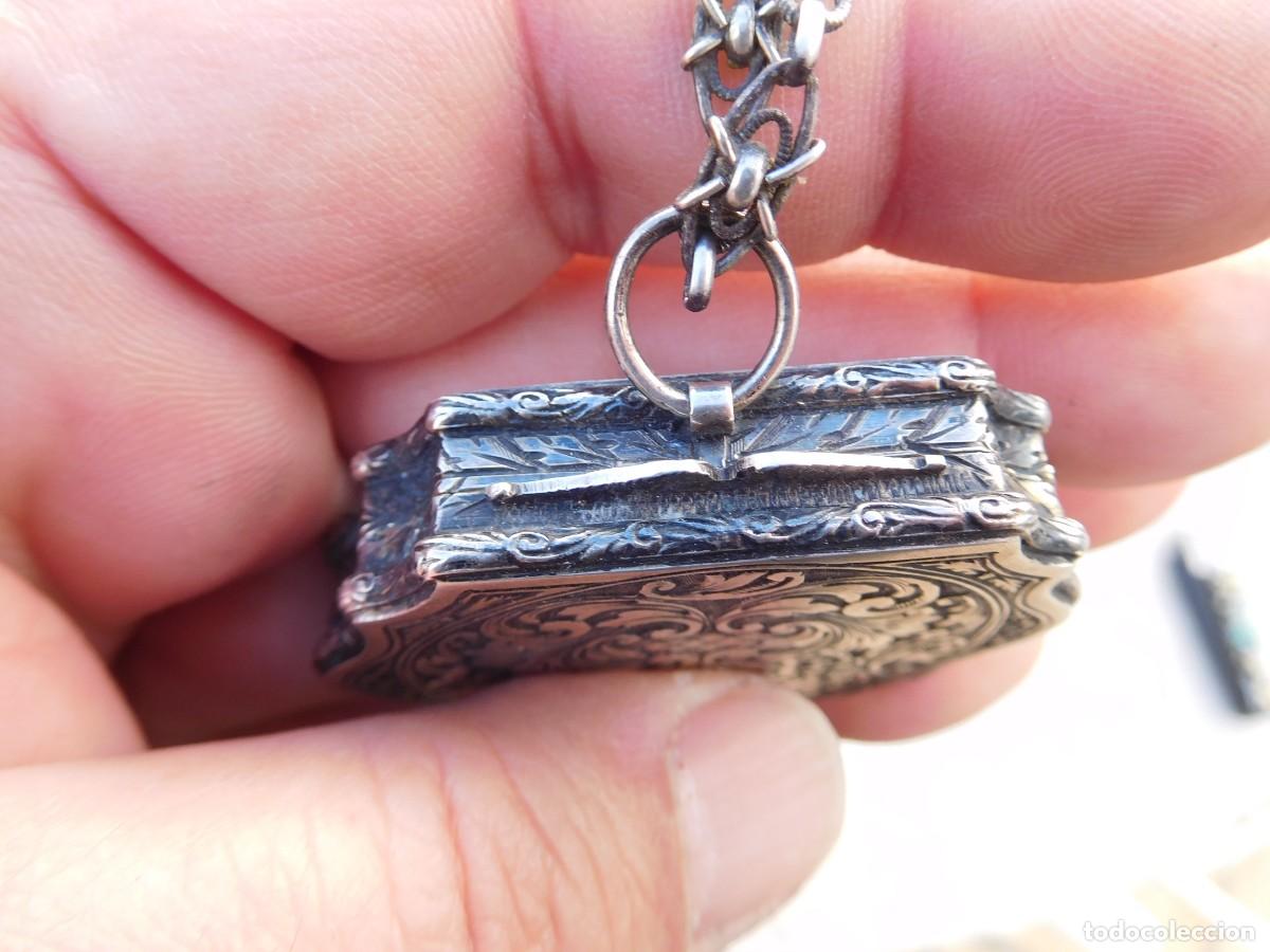 Joyeria: Antiguo colgante polvera de plata con cadena - Foto 5