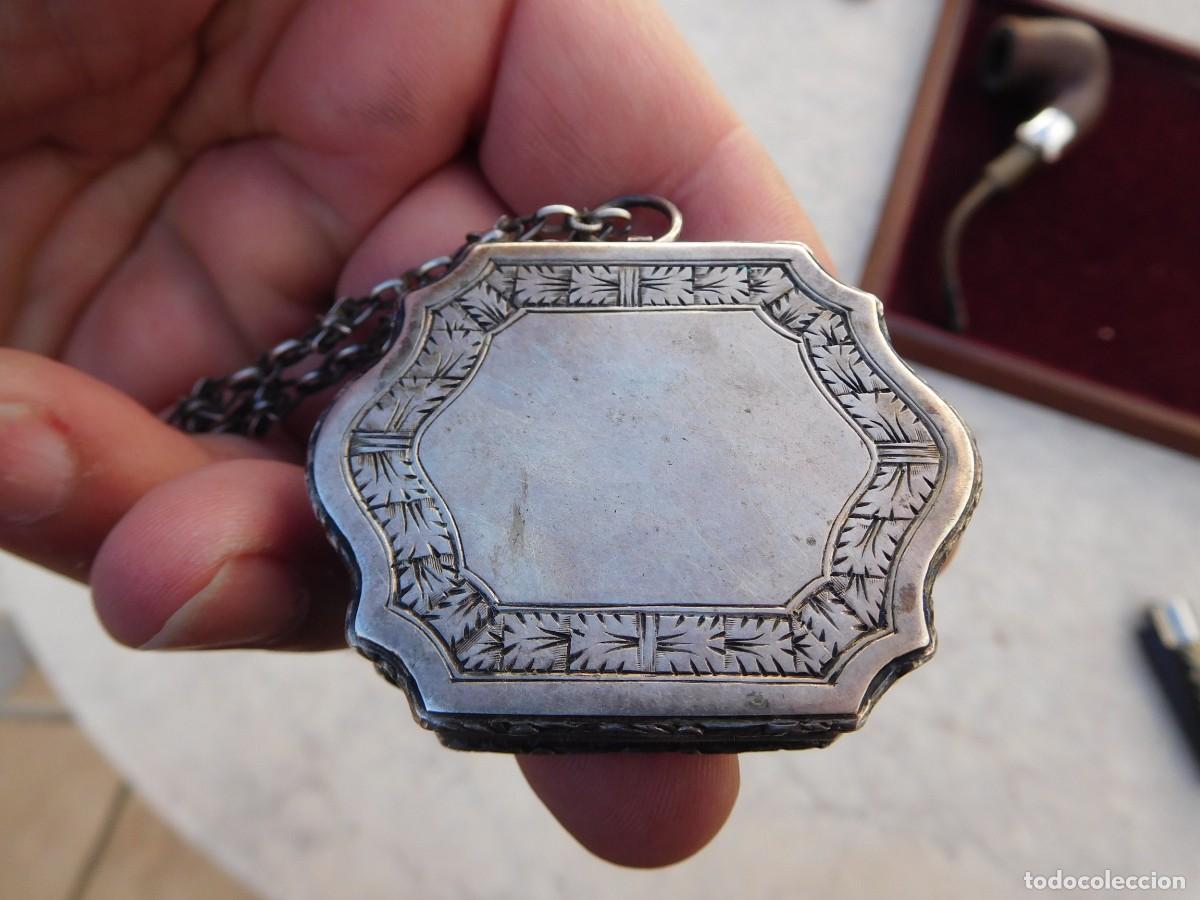 Joyeria: Antiguo colgante polvera de plata con cadena - Foto 11