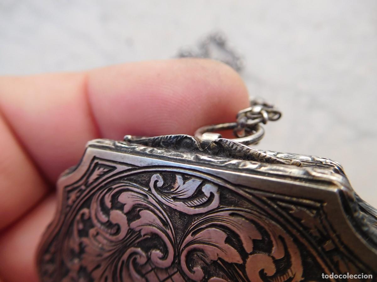 Joyeria: Antiguo colgante polvera de plata con cadena - Foto 12