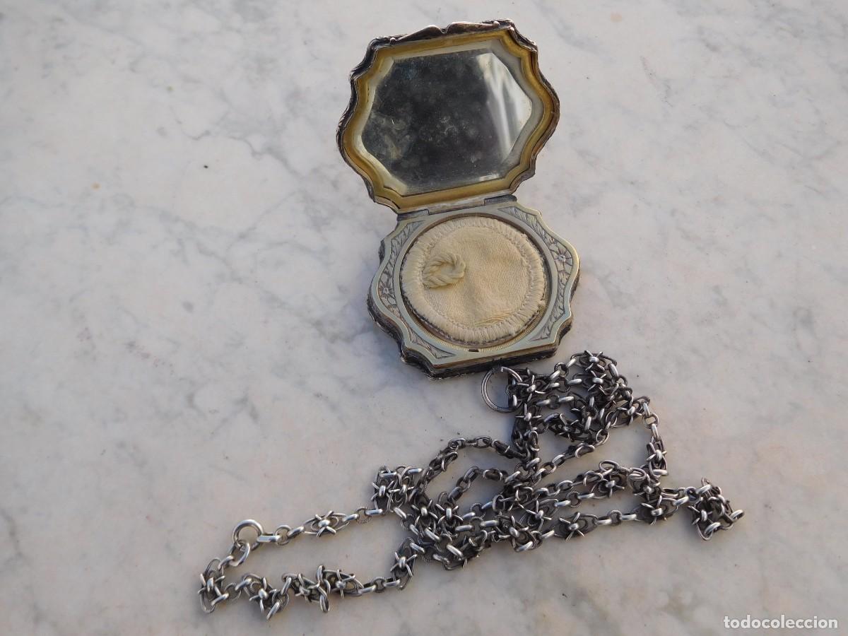 Joyeria: Antiguo colgante polvera de plata con cadena - Foto 13
