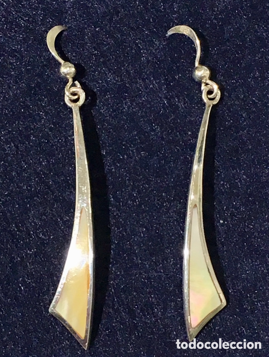 Joyeria: Pendientes largos. Plata y n&aacute;car. A&ntilde;os 80. - Foto 1