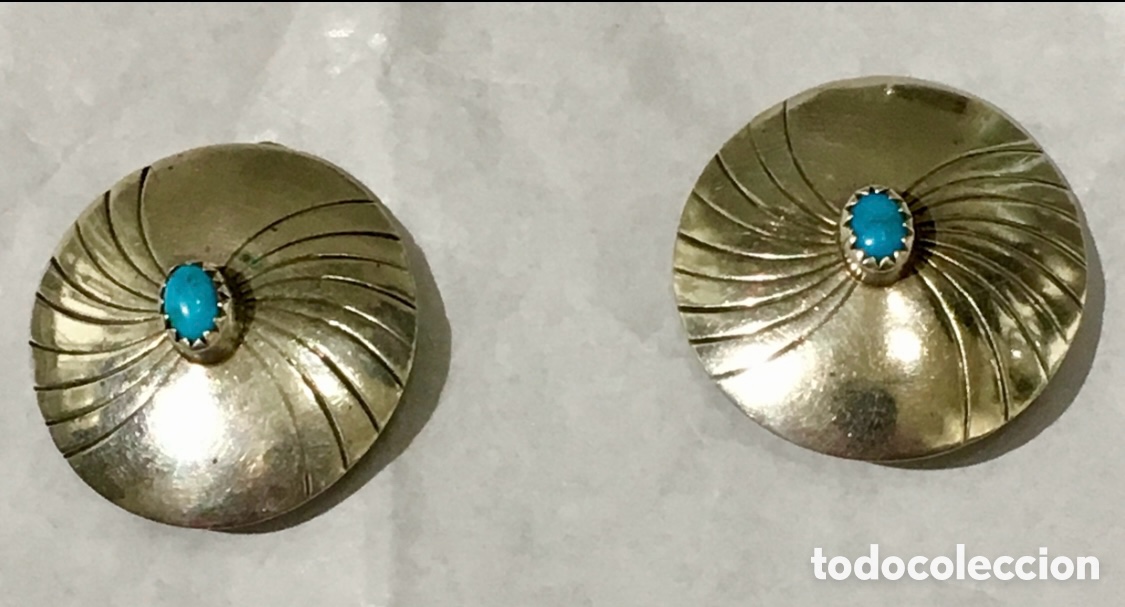 Joyeria: Pendientes redondos. Plata y turquesa. - Foto 1