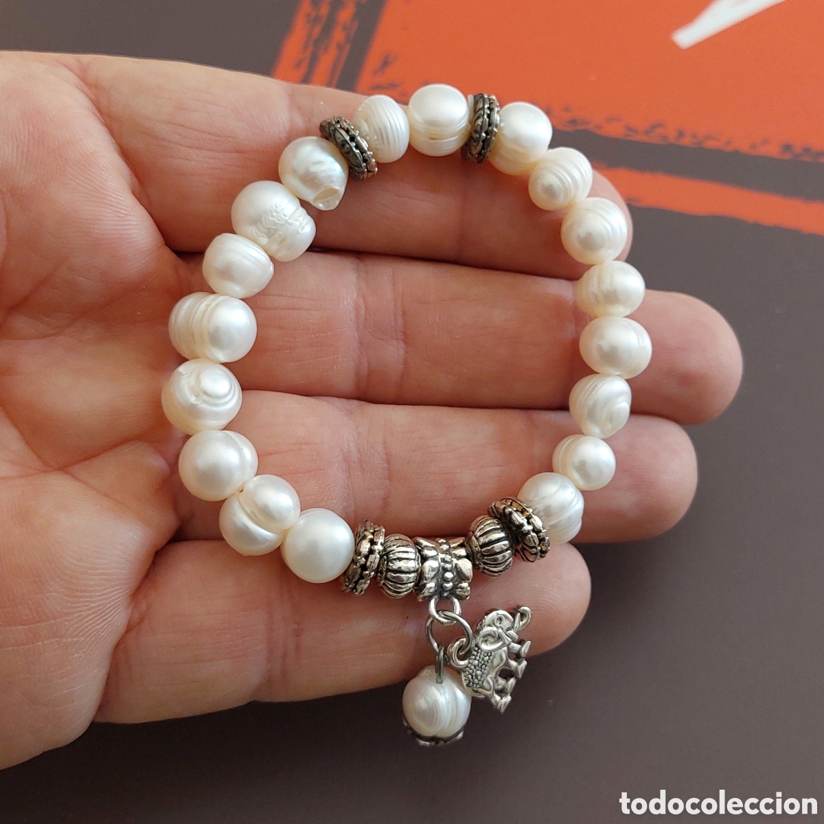 Joyeria: Pulsera El&aacute;stica con Perlas de R&iacute;o y Elefante - Foto 2