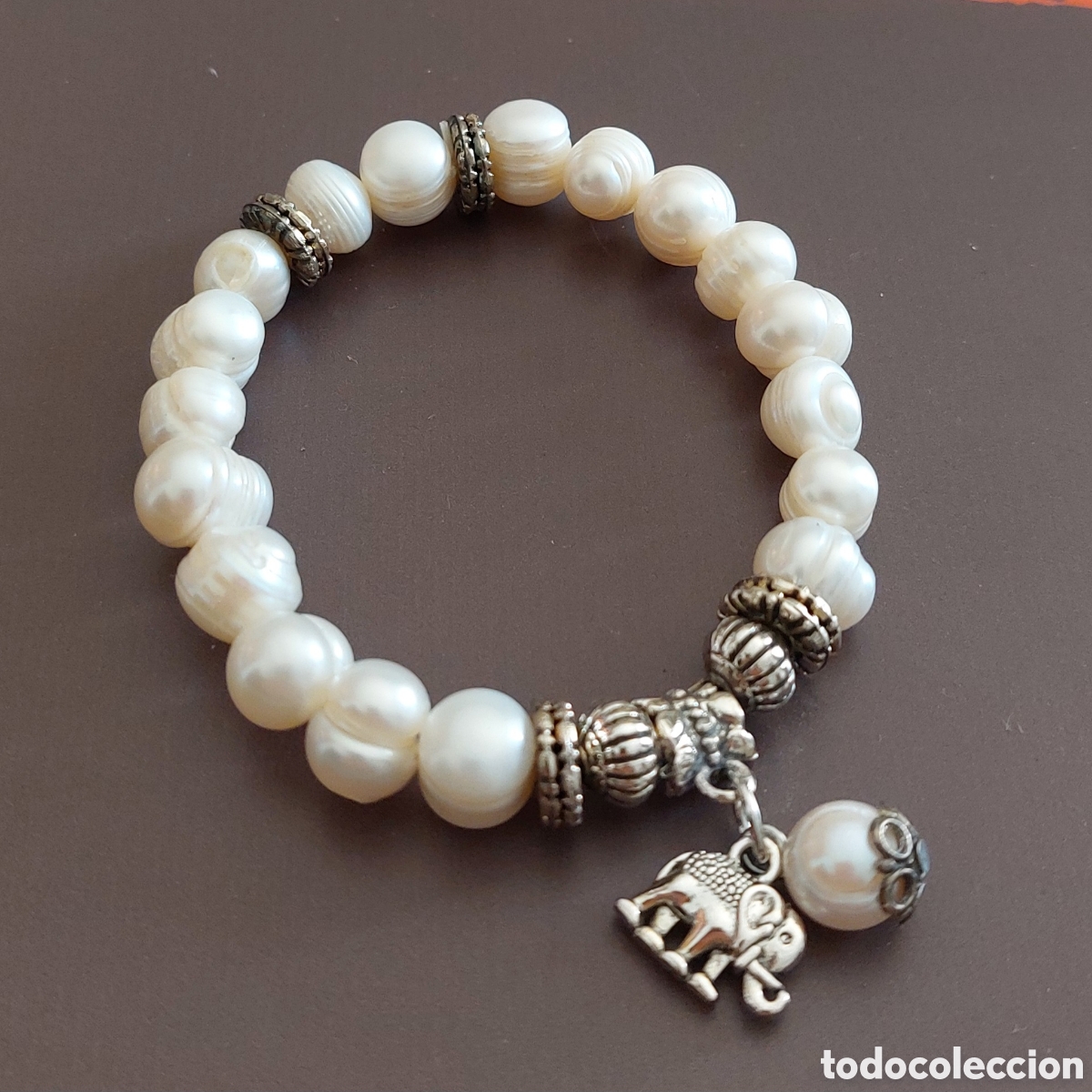 Joyeria: Pulsera El&aacute;stica con Perlas de R&iacute;o y Elefante - Foto 1