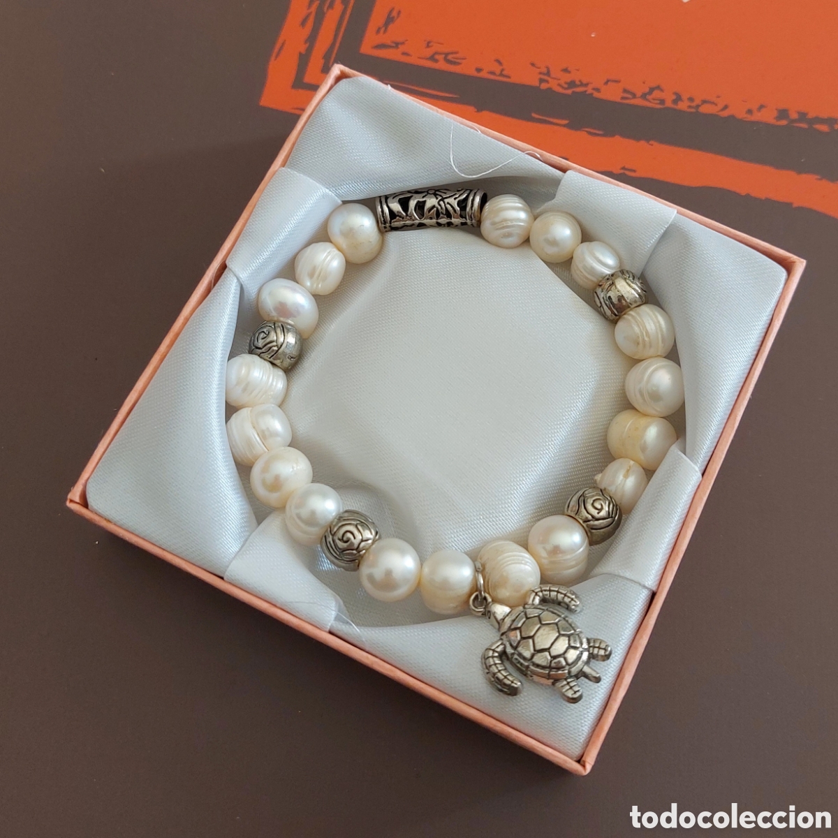 Joyeria: Pulsera El&aacute;stica con Perlas de R&iacute;o y Tortuga - Foto 2