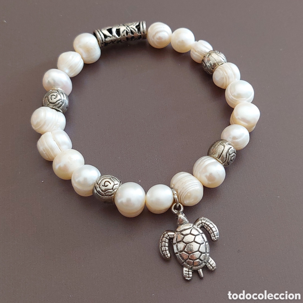 Joyeria: Pulsera El&aacute;stica con Perlas de R&iacute;o y Tortuga - Foto 1