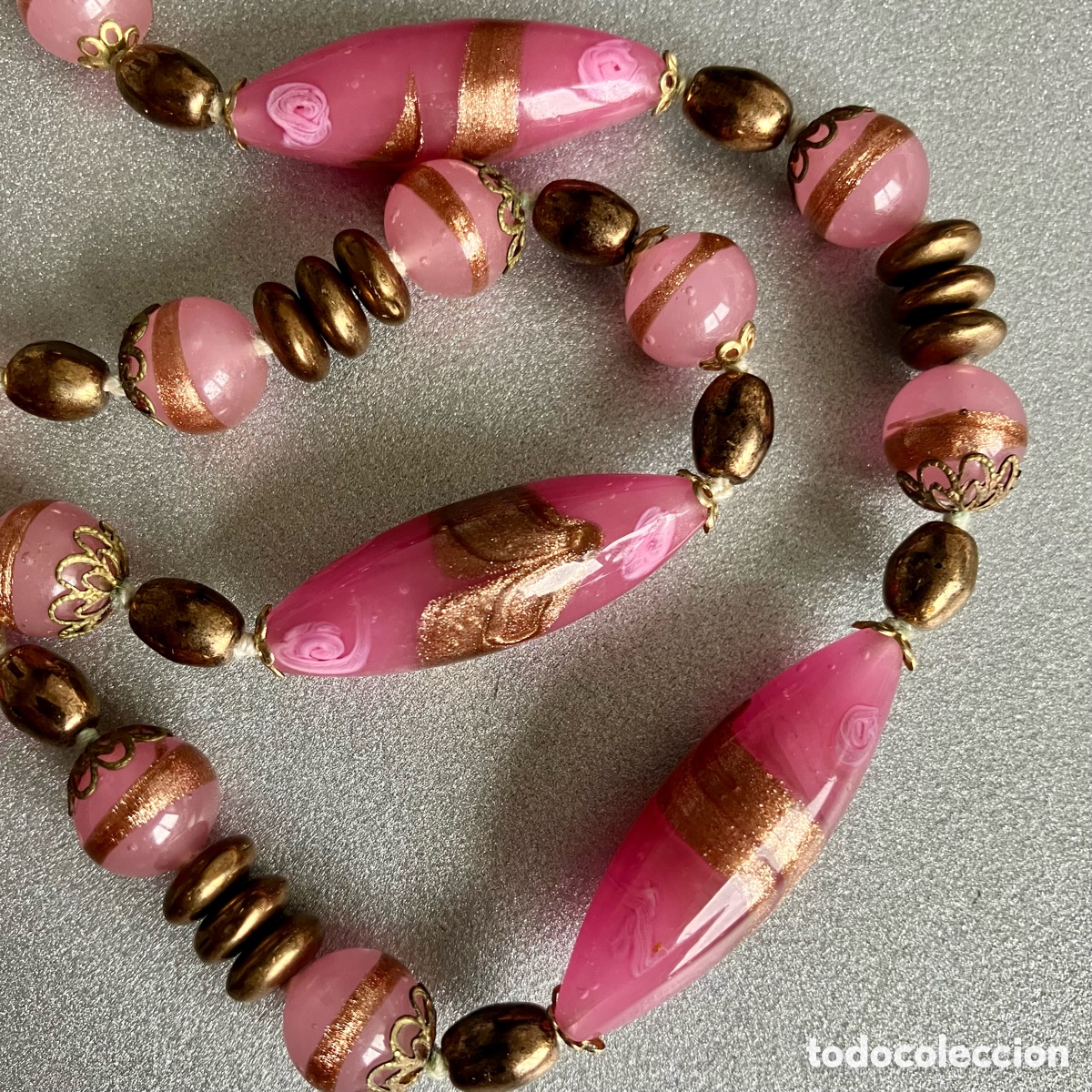 Joyeria: Collar y pendientes cristal de Murano rosa Vintage - Foto 2