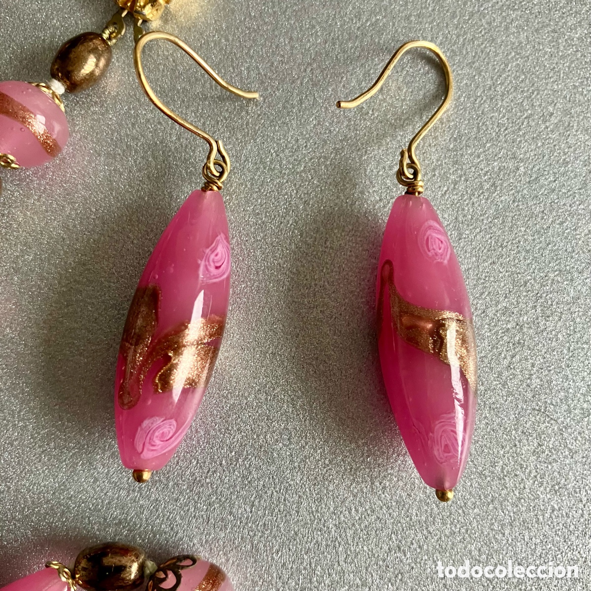 Joyeria: Collar y pendientes cristal de Murano rosa Vintage - Foto 3