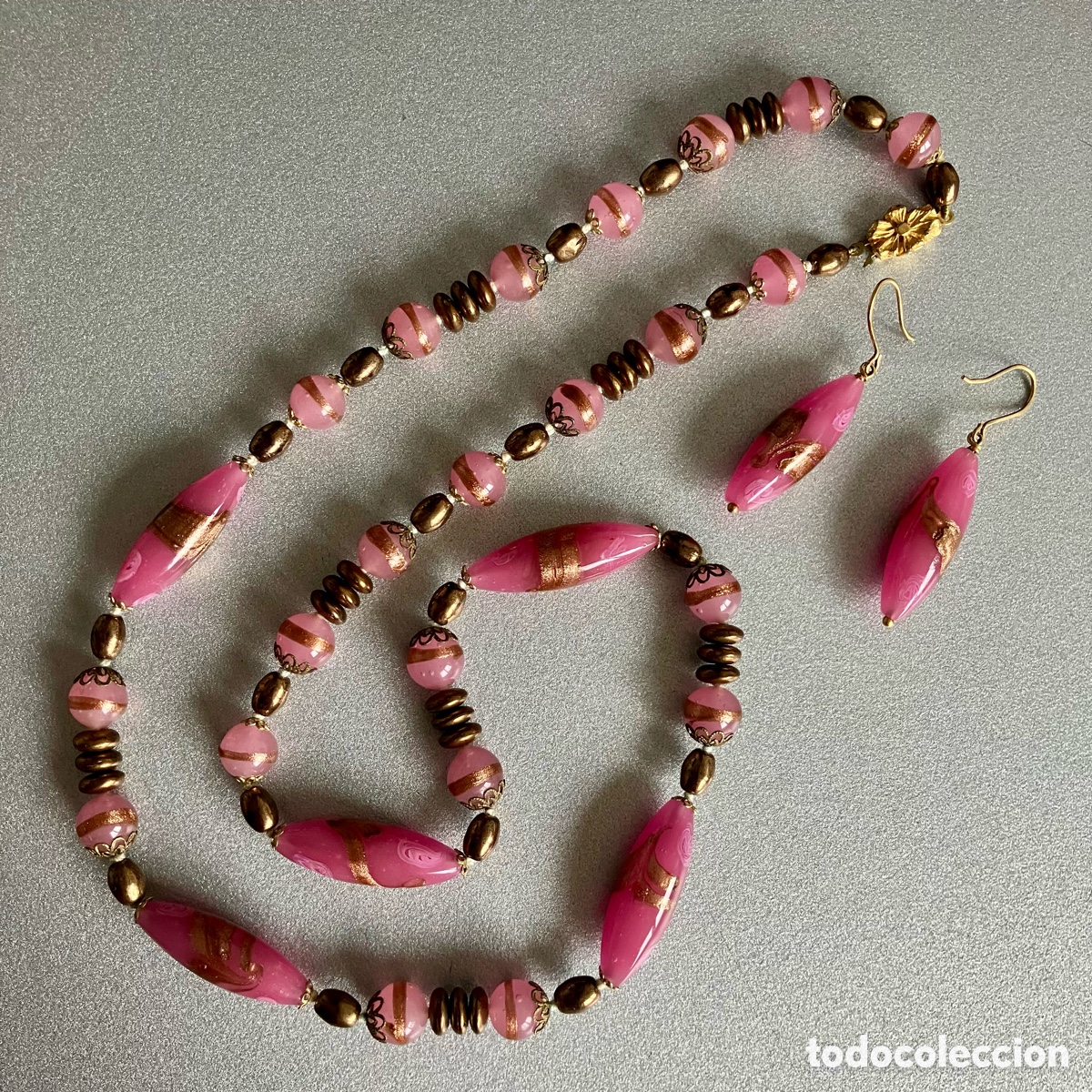 Joyeria: Collar y pendientes cristal de Murano rosa Vintage - Foto 4