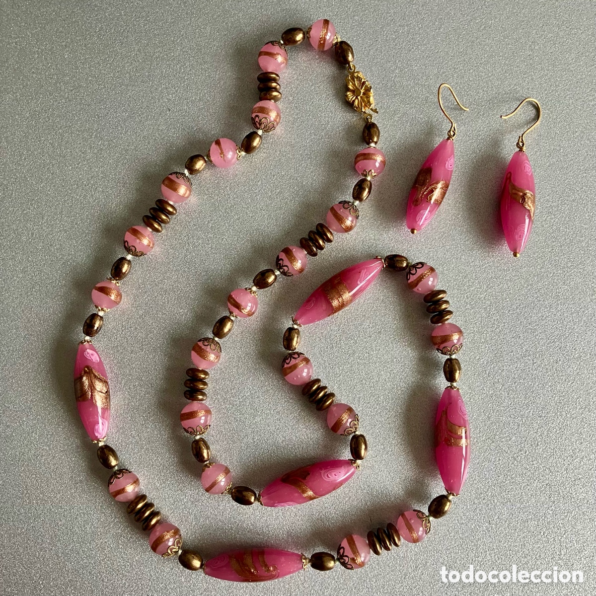 Joyeria: Collar y pendientes cristal de Murano rosa Vintage - Foto 1