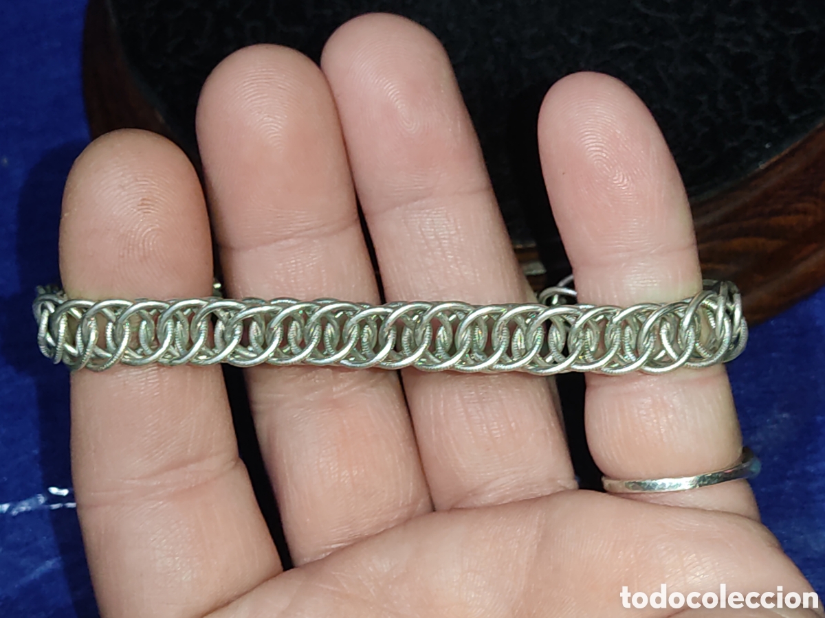 Joyeria: Antigua Pulsera de plata 925 de anillas entrelazadas. - Foto 3