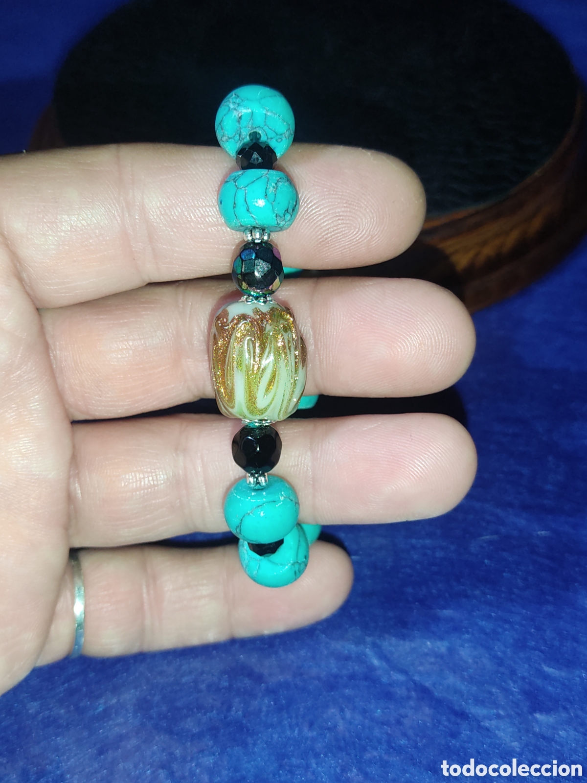 Joyeria: Pulsera de turquesa y cristal de Murano.Vintage. - Foto 2