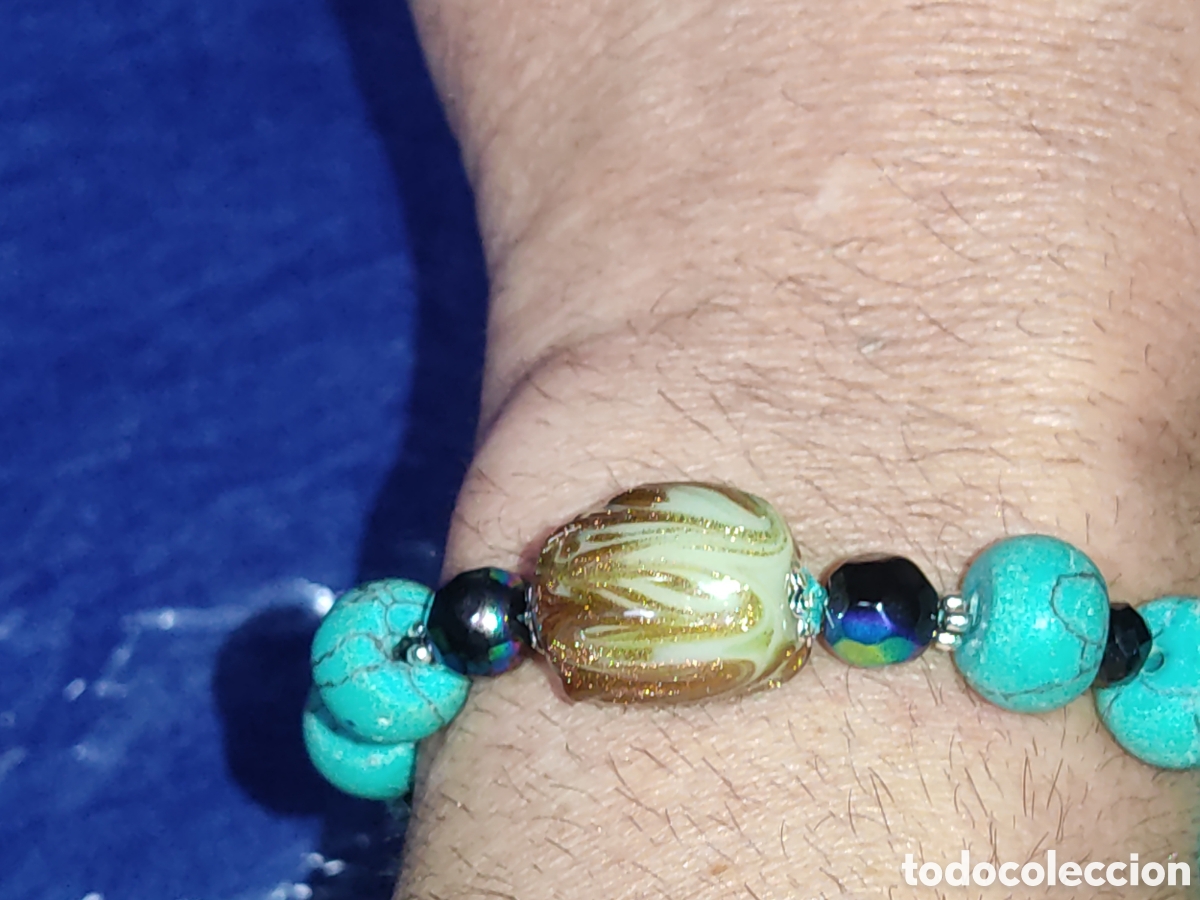 Joyeria: Pulsera de turquesa y cristal de Murano.Vintage. - Foto 4