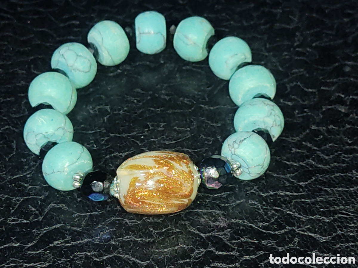 Joyeria: Pulsera de turquesa y cristal de Murano.Vintage. - Foto 1