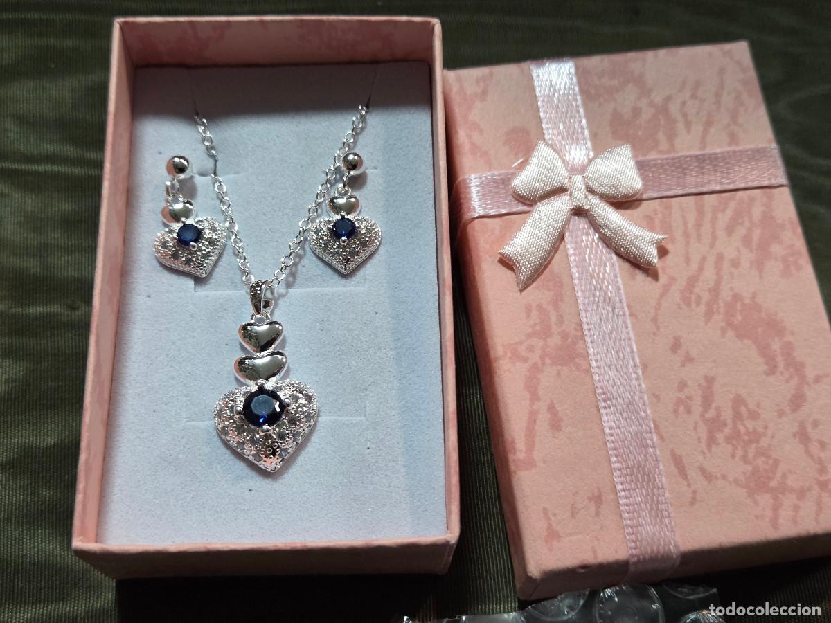 Joyeria: conjunto de collar y pendientes de plata de 925 y cristal azul. - Foto 1