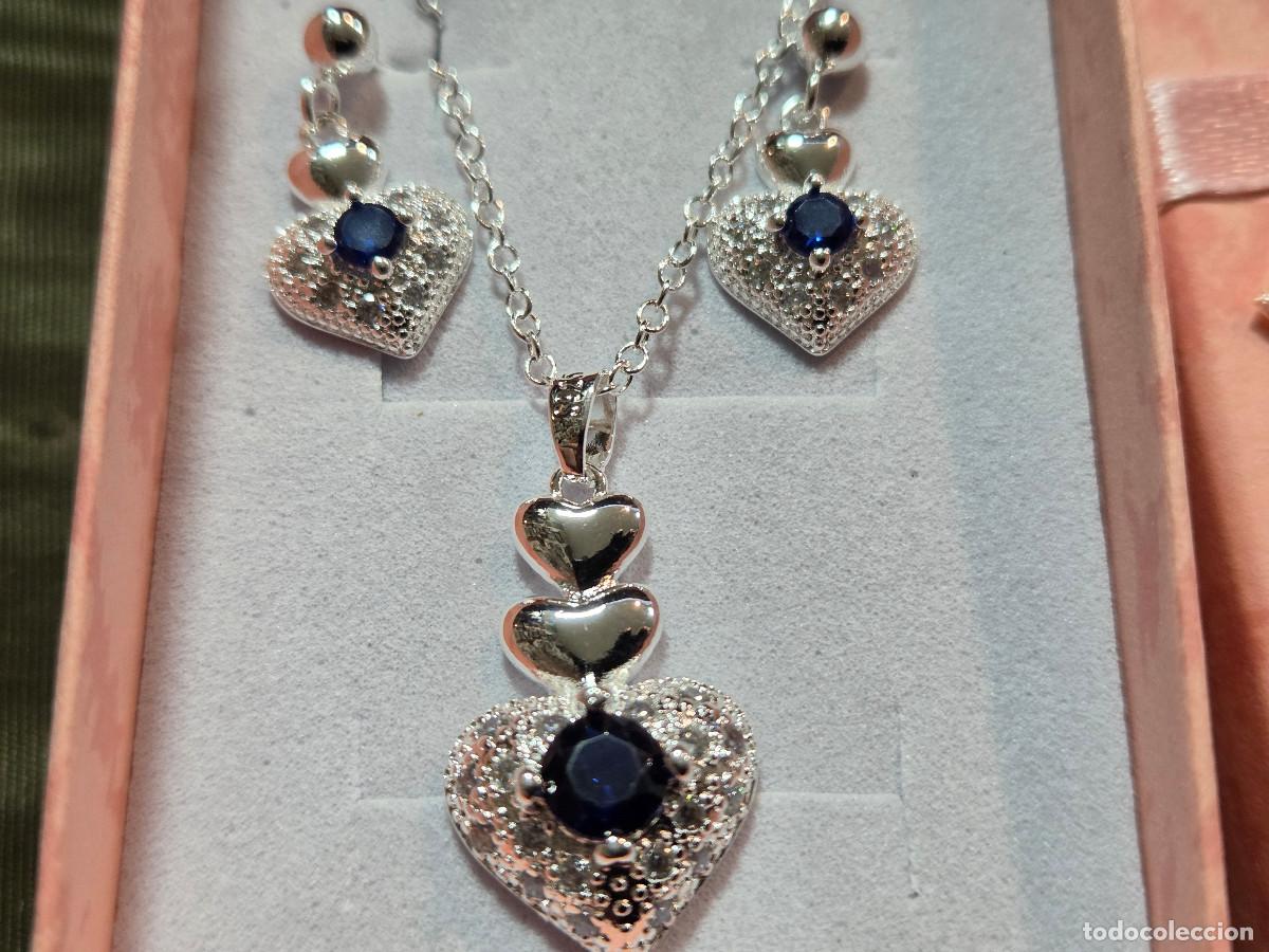 Joyeria: conjunto de collar y pendientes de plata de 925 y cristal azul. - Foto 2