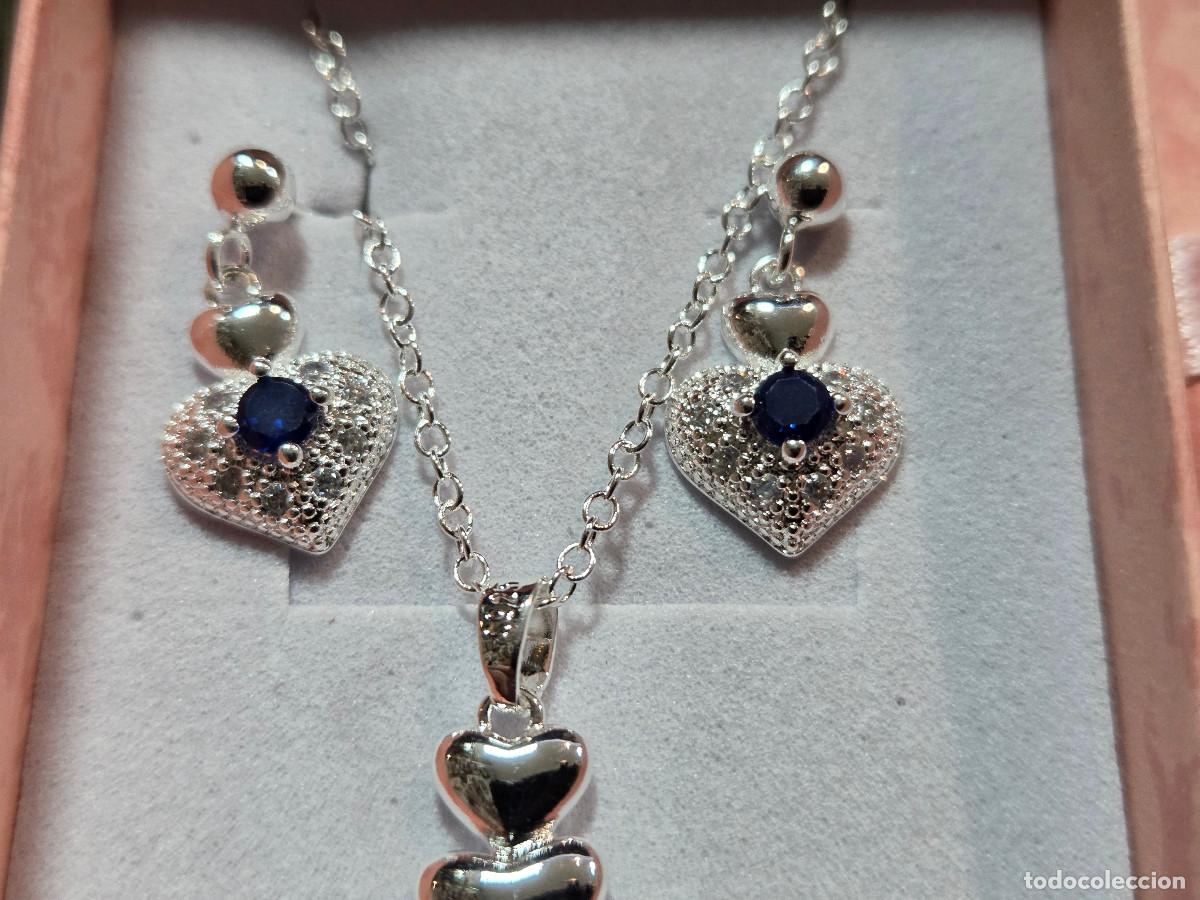 Joyeria: conjunto de collar y pendientes de plata de 925 y cristal azul. - Foto 3