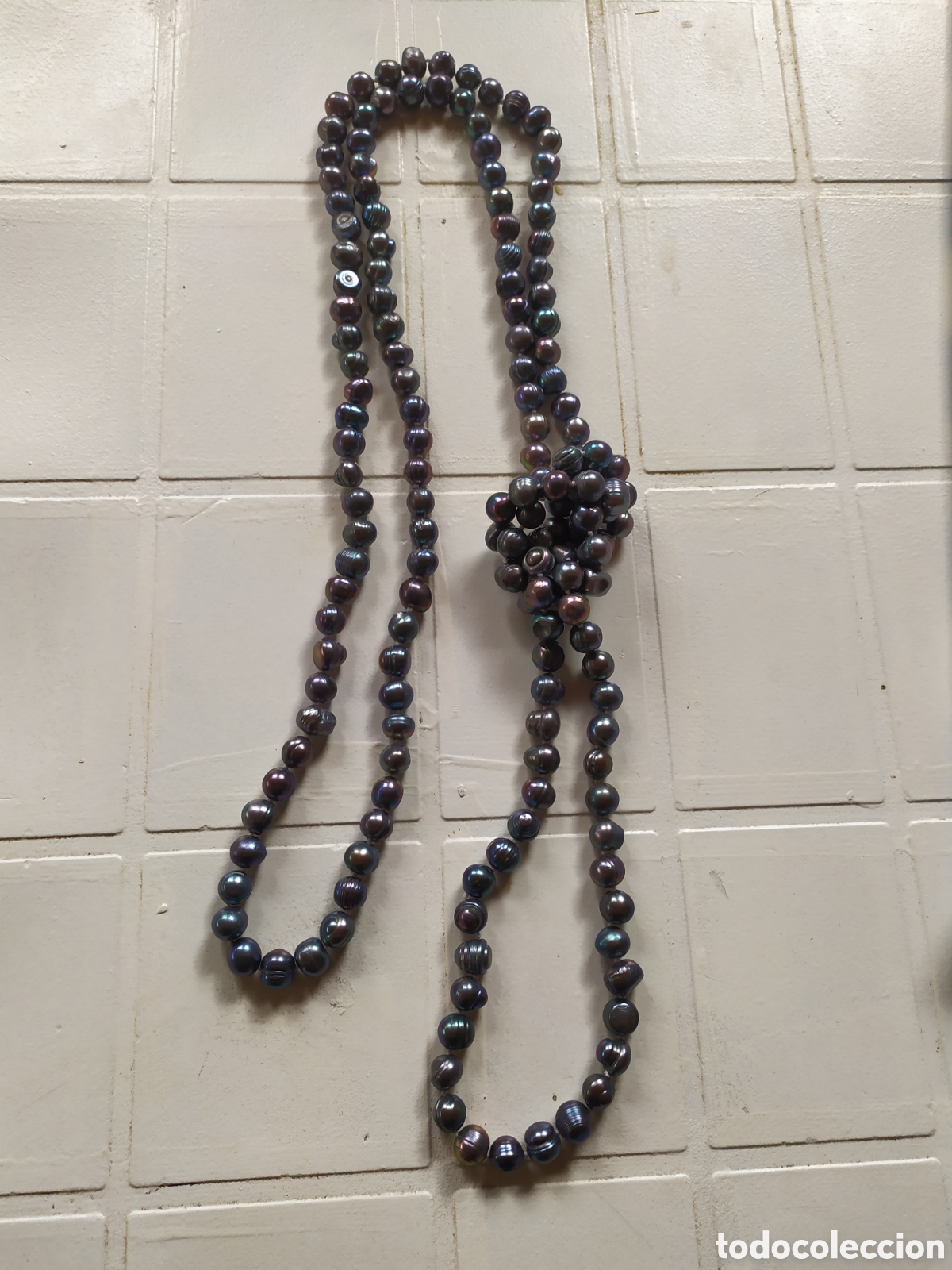 Joyeria: Collar de perlas de agua dulce negro-irisadas. 180 cm. - Foto 5