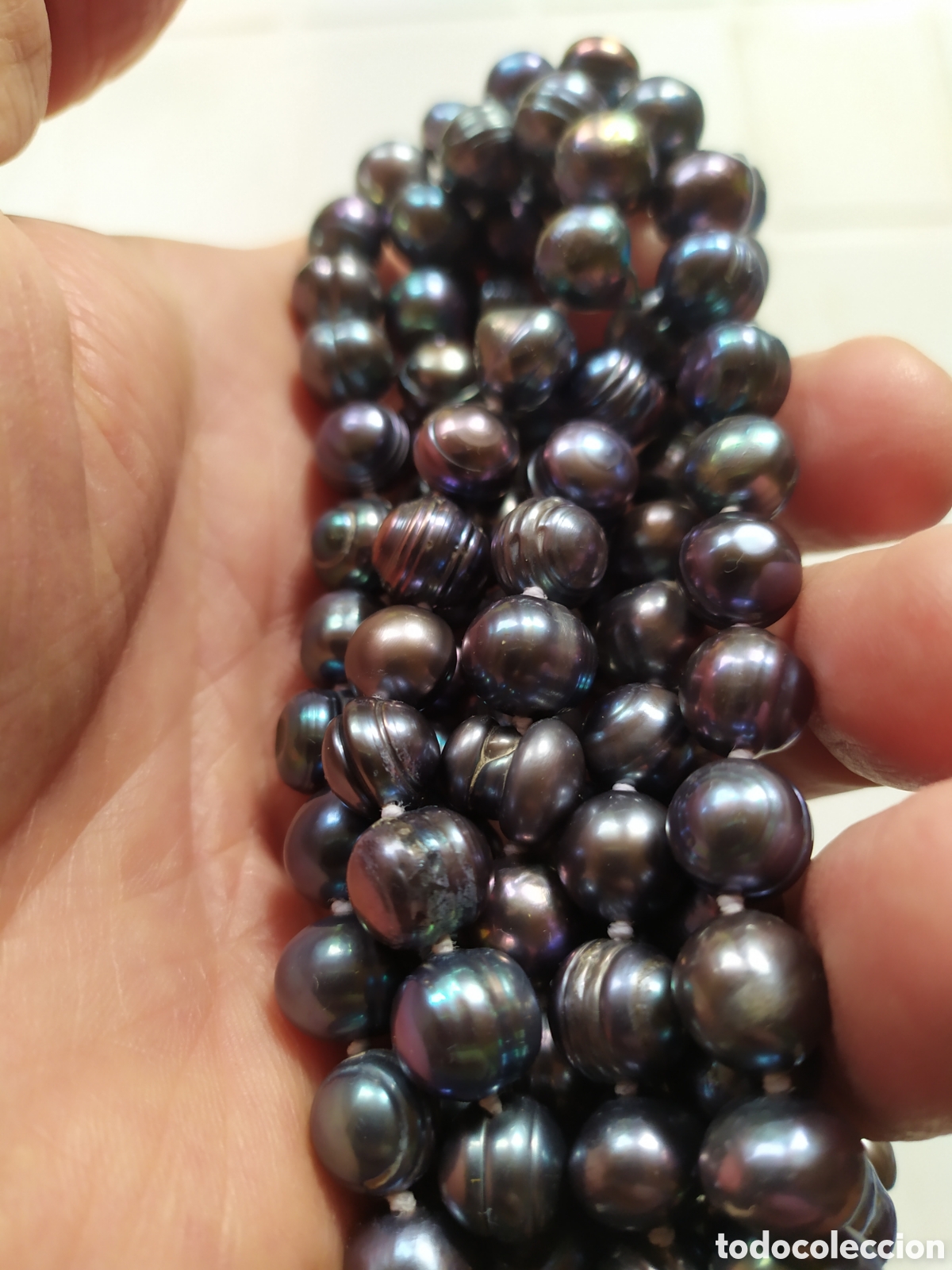 Joyeria: Collar de perlas de agua dulce negro-irisadas. 180 cm. - Foto 1