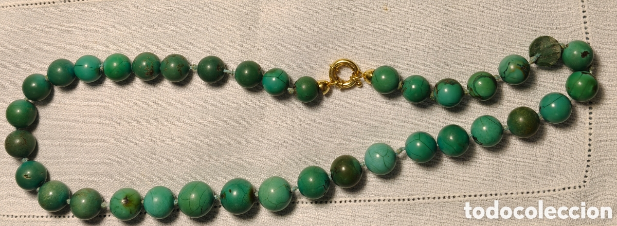 Joyeria: Collar antiguo de turquesas con broche de oro - Foto 1