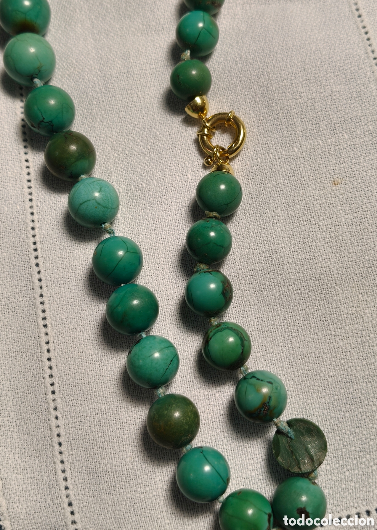 Joyeria: Collar antiguo de turquesas con broche de oro - Foto 6
