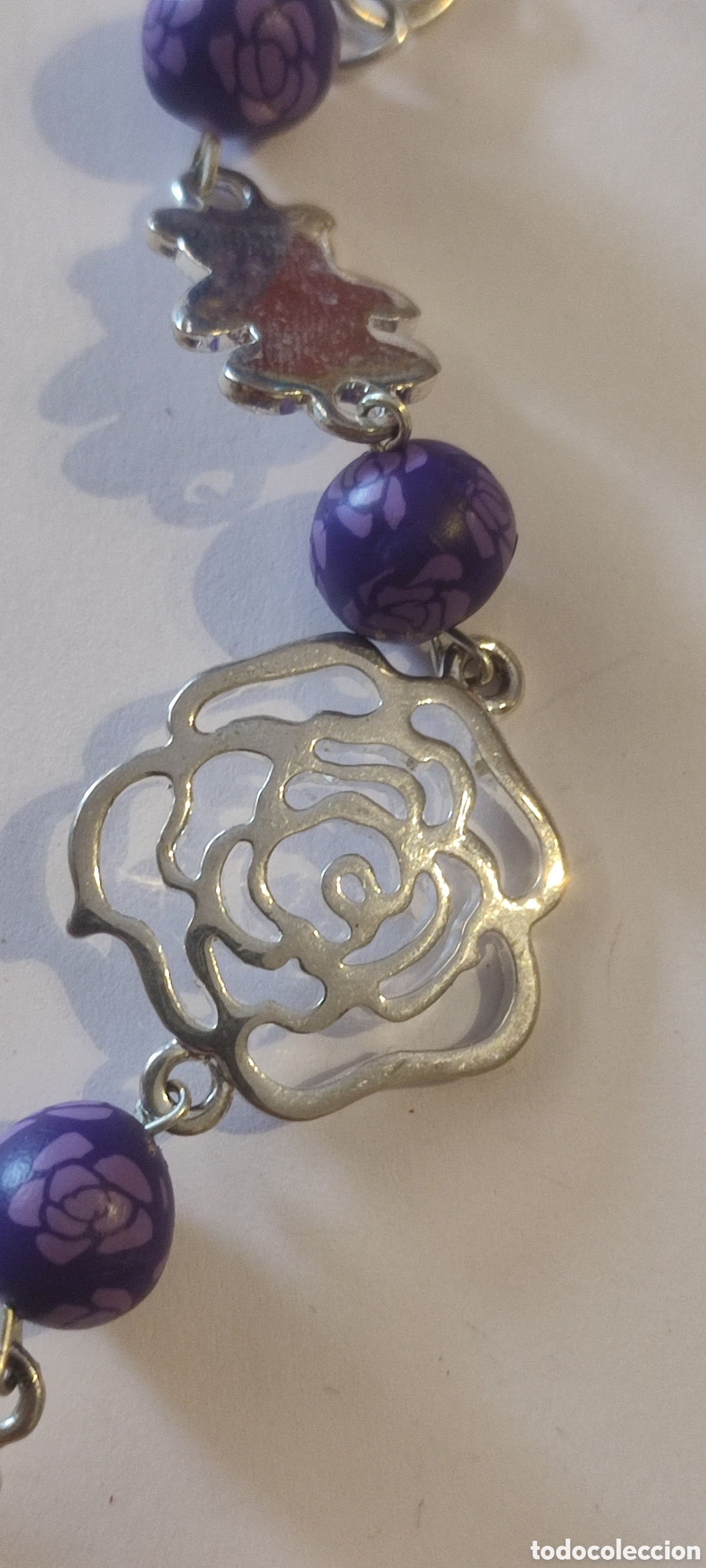Joyeria: Collar plateado con rosas, osos y perlas morada - Foto 2