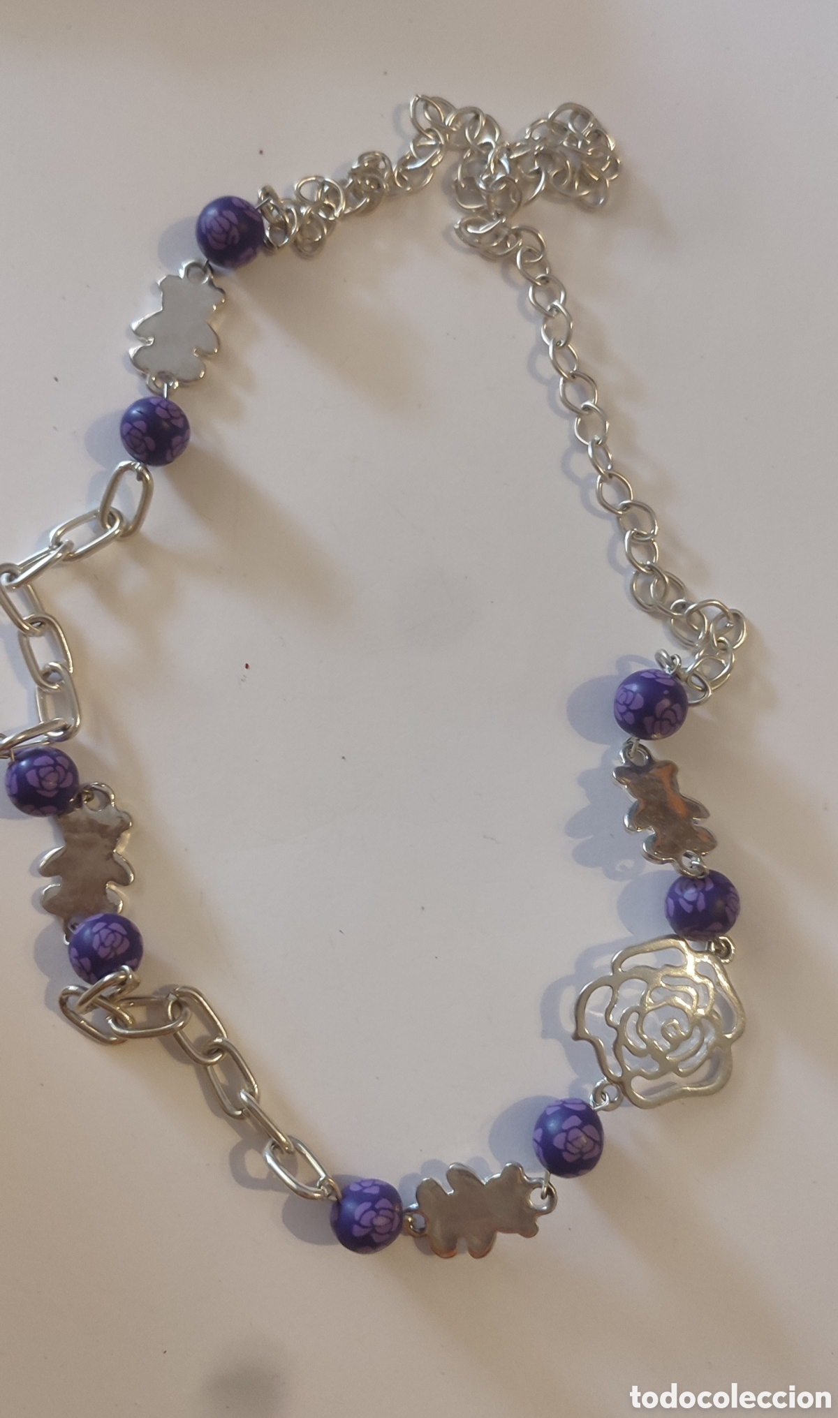 Joyeria: Collar plateado con rosas, osos y perlas morada - Foto 1