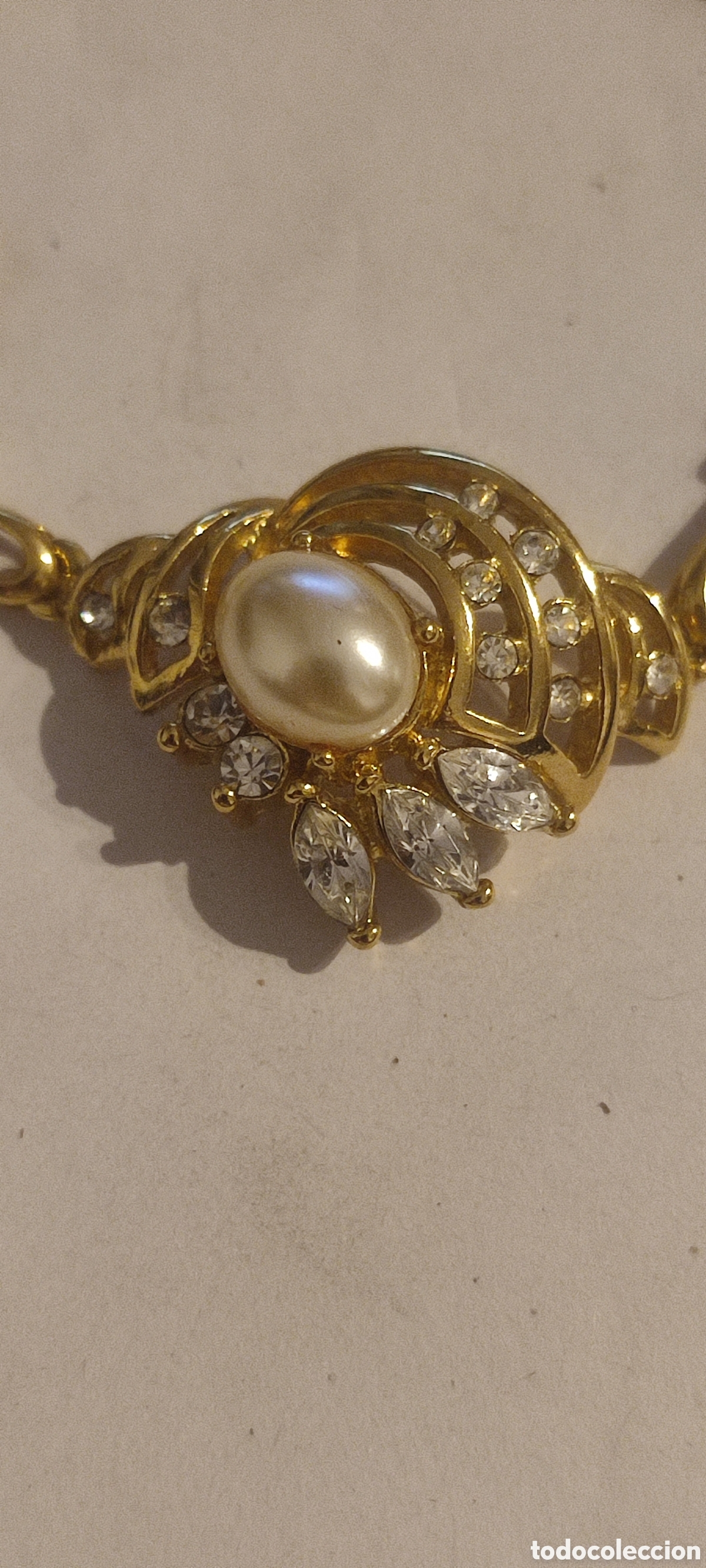 Joyeria: Collar dorado con perla y circonitas - Foto 2