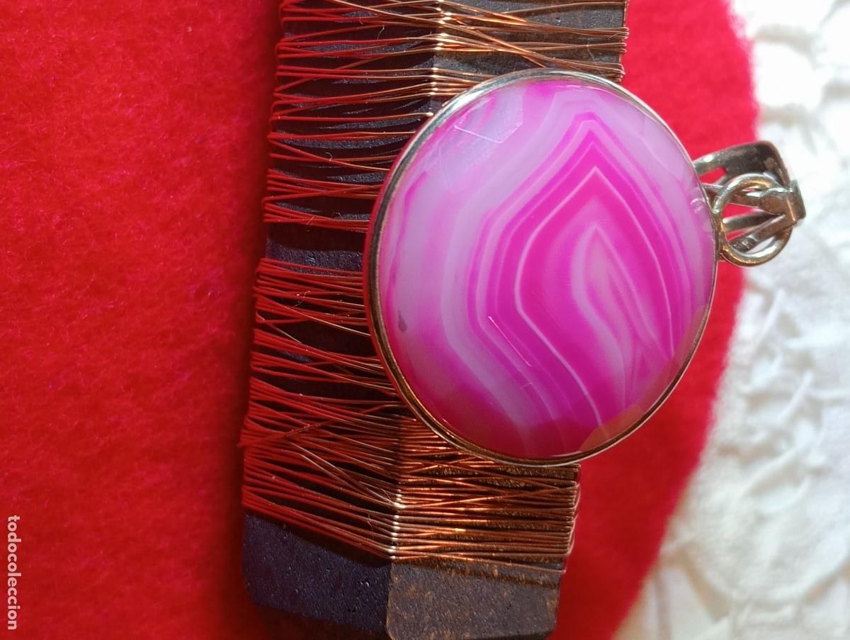Joyeria: COLGANTE VINTAGE DE PLATA MACIZA Y &Aacute;GATA BOTSWANA ROSA (SIN USAR)