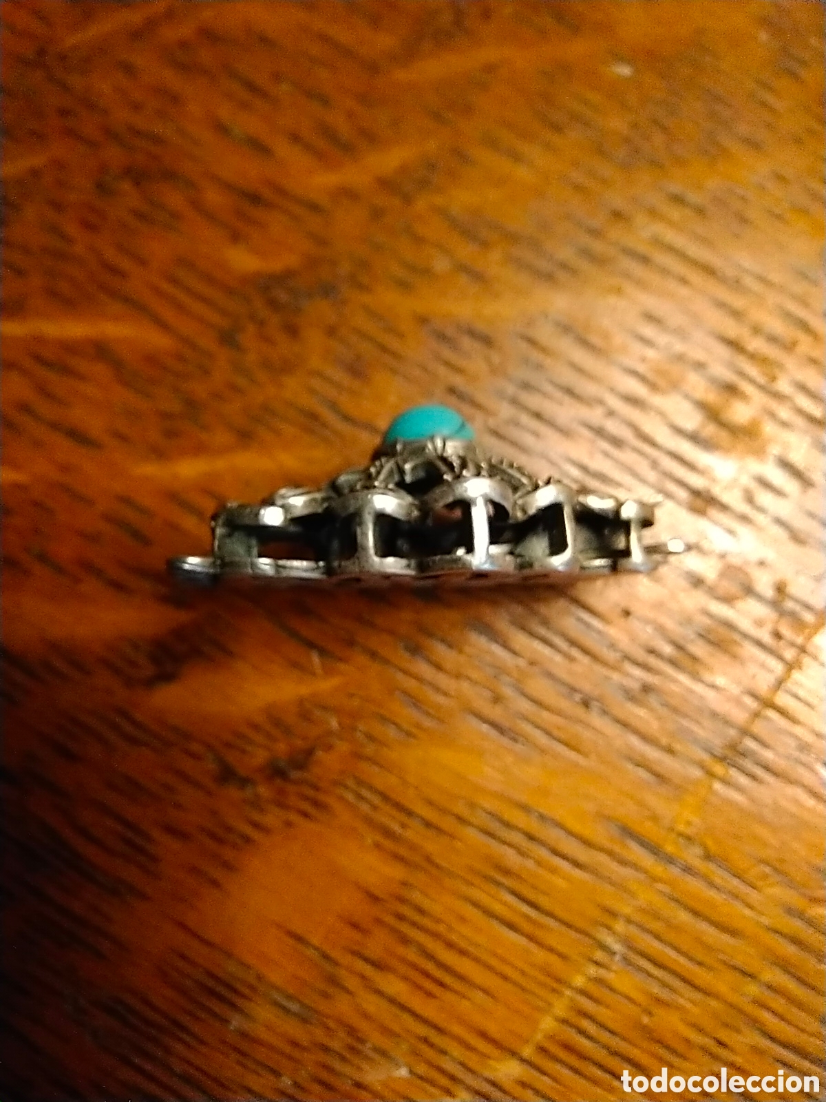 Joyeria: Antiguo broche de collar o pulsera de plata con turquesa - Foto 4