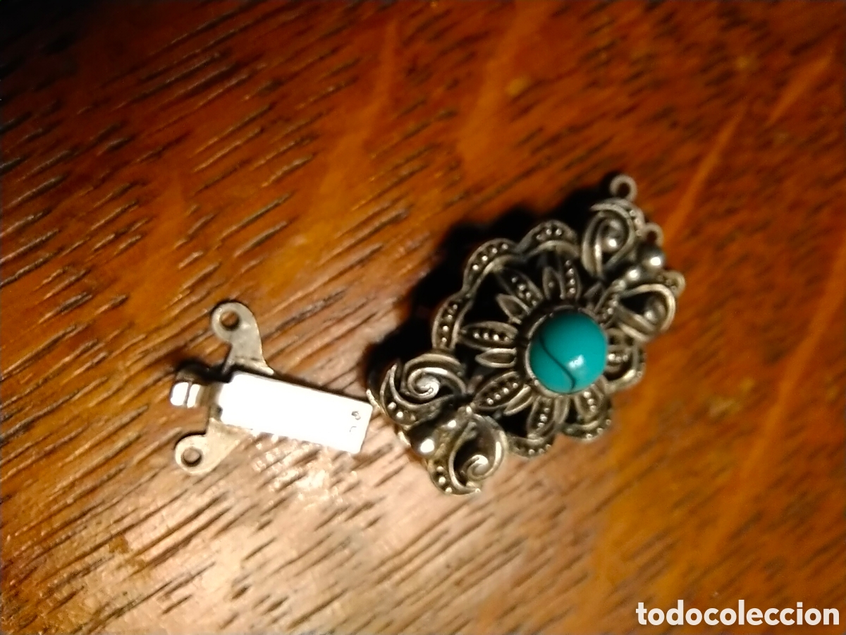 Joyeria: Antiguo broche de collar o pulsera de plata con turquesa - Foto 3