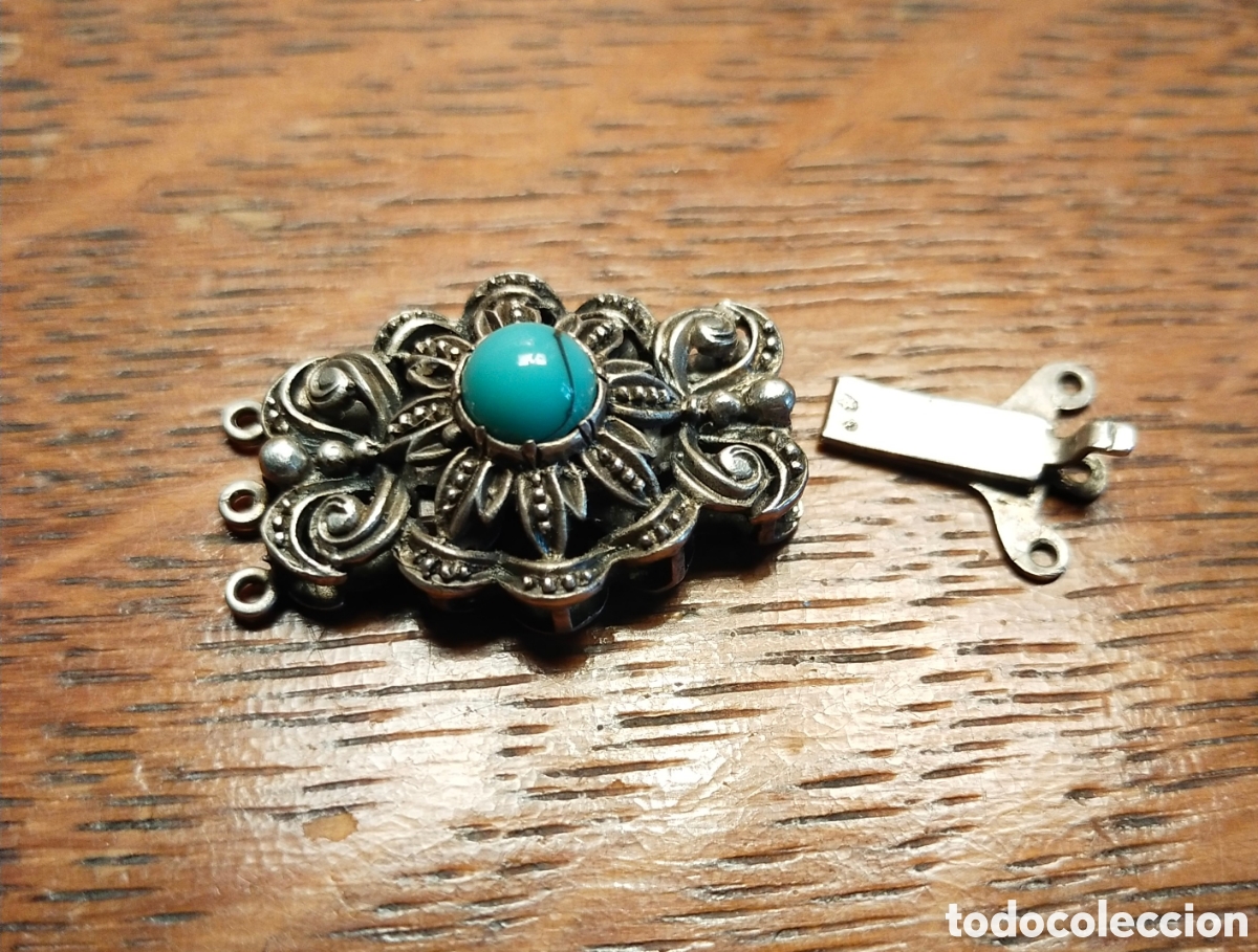 Joyeria: Antiguo broche de collar o pulsera de plata con turquesa - Foto 6