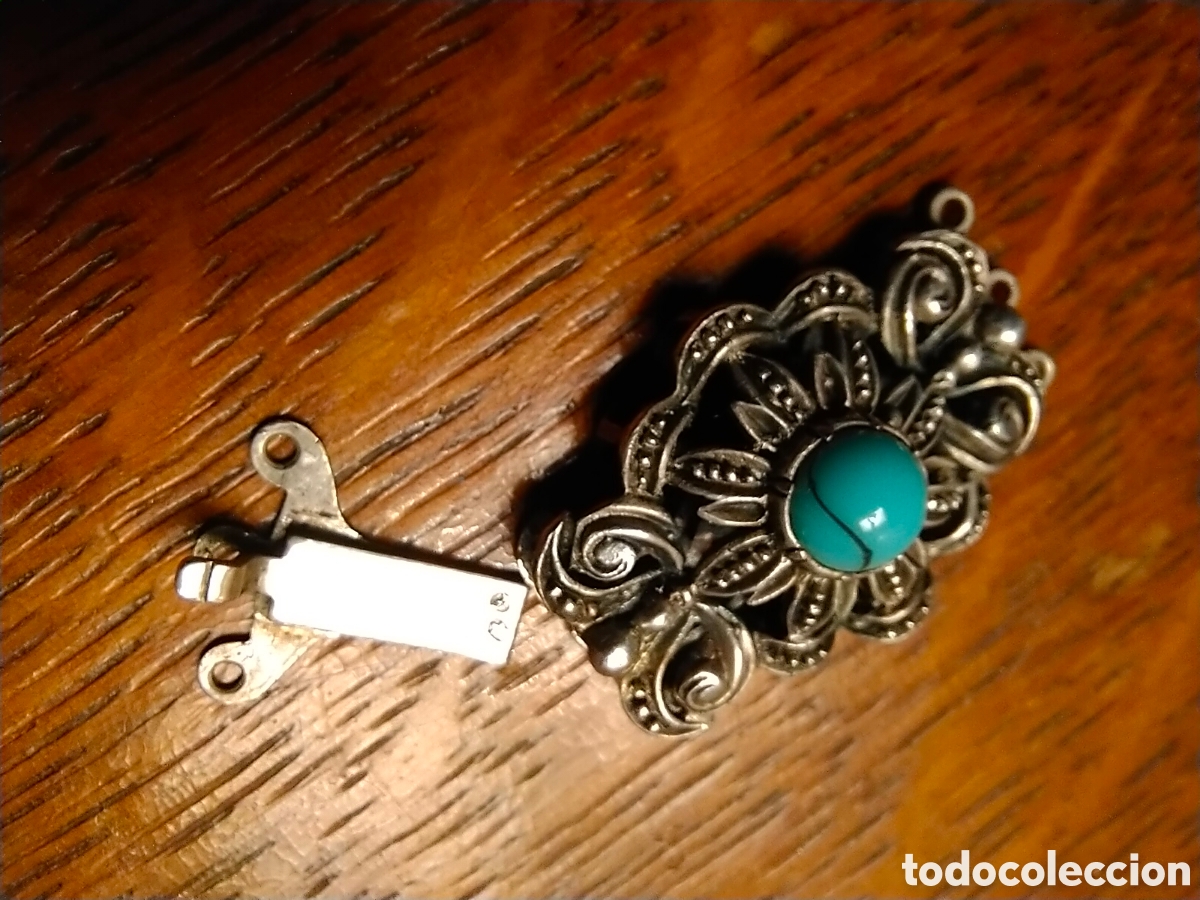 Joyeria: Antiguo broche de collar o pulsera de plata con turquesa - Foto 8