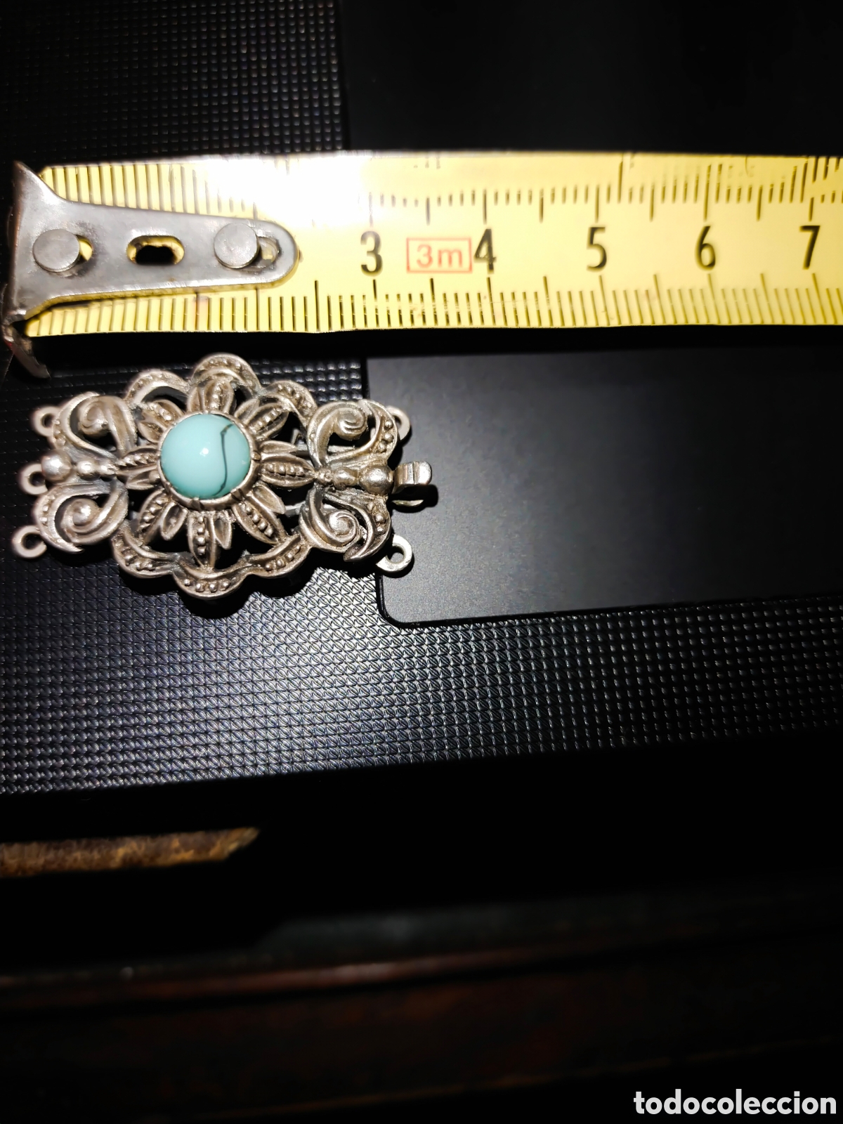 Joyeria: Antiguo broche de collar o pulsera de plata con turquesa - Foto 9