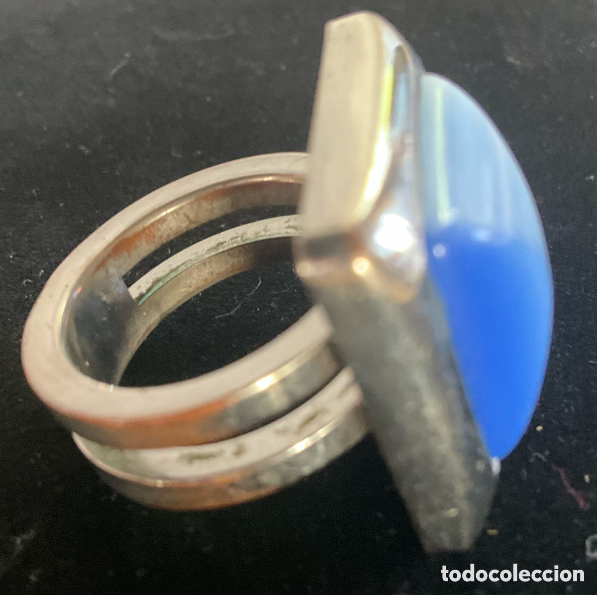 Joyeria: Anillo plateado con un cabouchon azul iridiscente - Foto 6