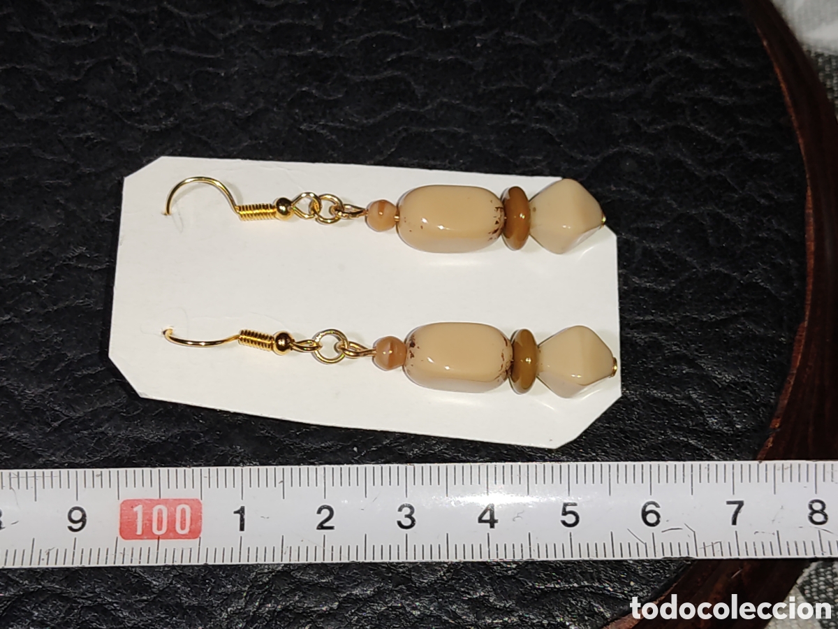 Joyeria: Pendientes de opalina color caf&eacute; con leche.Vintage. - Foto 3