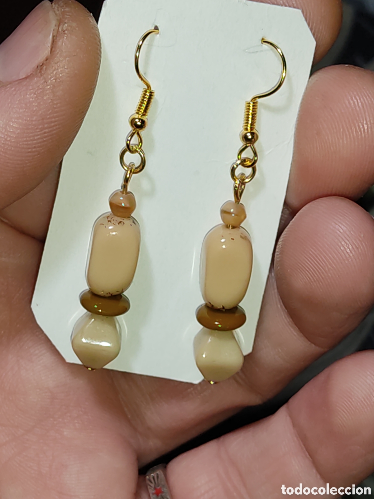 Joyeria: Pendientes de opalina color caf&eacute; con leche.Vintage. - Foto 5