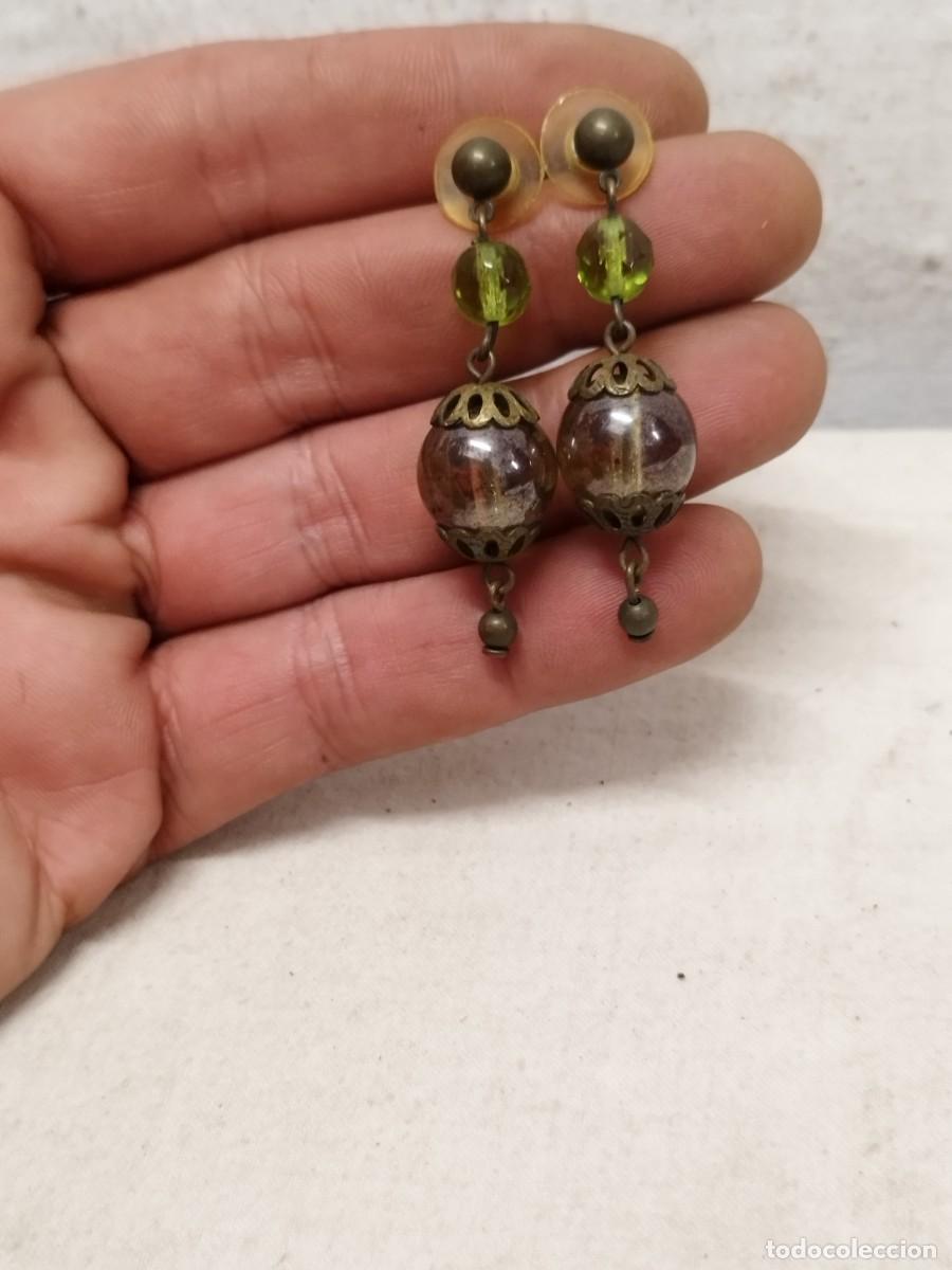 Joyeria: Antiguo par de pendientes de cristal. - Foto 1